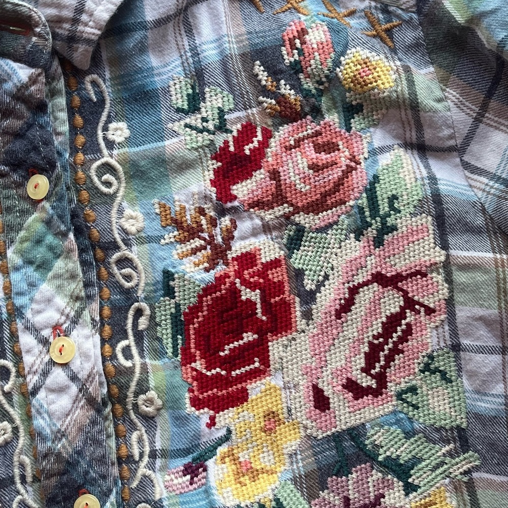 Johnny Was Workshop BOHO Embroidered Plaid Top - Picture 15 of 16
